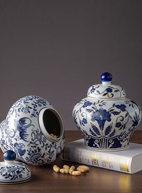 陶瓷器罐青花瓷插花插现代家居新中式装饰品客厅电视柜摆件