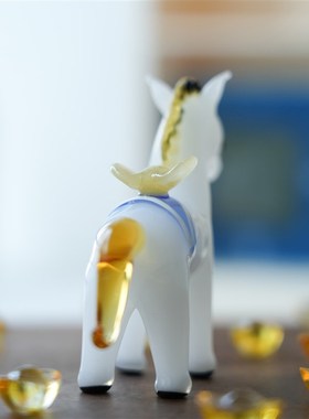 淄博琉璃手作元宝马桌面摆件马上有钱招财祝福办公书桌装饰品礼物