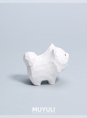 手工木雕萨摩耶木质摆件办公室工位桌面可爱小狗装饰品创意礼物女