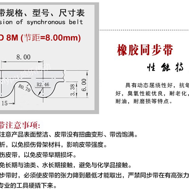 橡胶同步带 HTD3000-8M/3048/3120/3200/3280/3328/3360/3400传动-图2