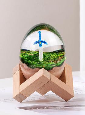 塞尔达传说大师之剑蛋形桌面办公室透明环氧树脂实木艺术饰品摆件