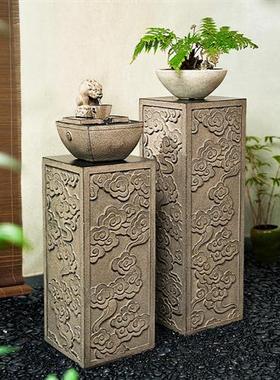 新中式祥云展示柱仿石柱墩子石墩室内客厅玄关办公室落地装饰摆件