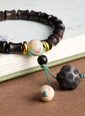 天悦名坊黑檀木节节高莲蓬佛珠手串男女生情侣款手链手饰创意礼品