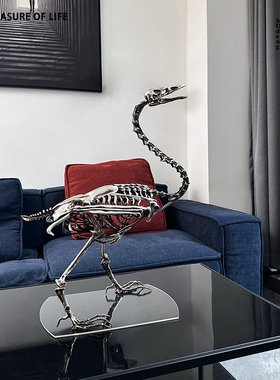 极速新古典轻奢仿真恐龙骨架模型摆件家居样板房金属鸟类骨骼软装