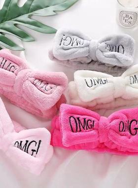 Wholesale OMG Letter Coral Fleece Bow Hairbands For Women Fa