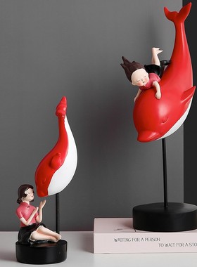 北欧少女心树脂桌面摆件现代简约创意鲲椿女孩客厅装饰工艺品摆设