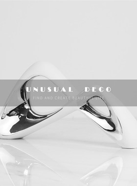 简约现代白色银色几何抽象摆件样板房售楼处客厅书房软装饰品摆设