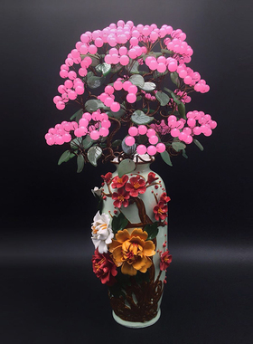 水晶招财树富贵奢华立体花发财树粉晶玉髓新房别墅公司大摆件礼品