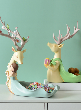 家居客厅创意鞋柜玄关放钥匙收纳鹿摆件现代轻奢酒柜招财桌面摆设