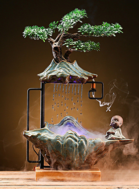 招财流水摆件假山水帘循环水缸造景客厅禅意办公室创意陶瓷盆景