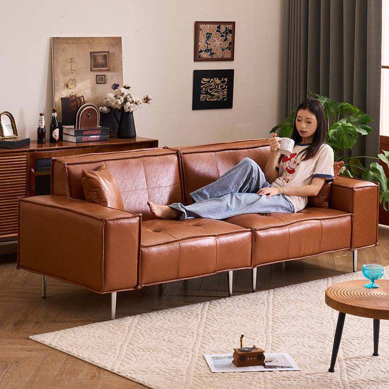 意式极简中古沙沙轻奢6009Z复古油蜡皮发三现代简约发客厅小户型,淘宝优惠券,粉丝福利购,淘宝优惠卷