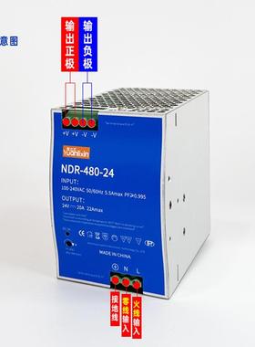 源立芯NDR-480W导轨式开关电源PFC220转24V36V48V20A工业轨道型