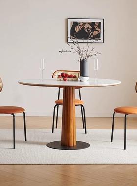 dde中古风实木圆餐桌家用小户型复古风洽谈小圆桌简约纯白德利丰
