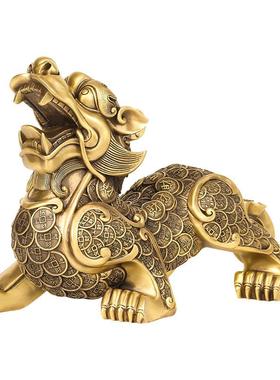 BK9K铜貔貅摆件一对天禄旺寿貔貅招财聚财金钱皮丘客厅办公