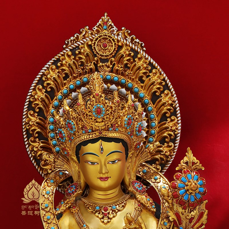 速发尼泊尔工艺白度金家用佛像铜鎏母西藏铜佛像白度母摆件7寸10 - 图1