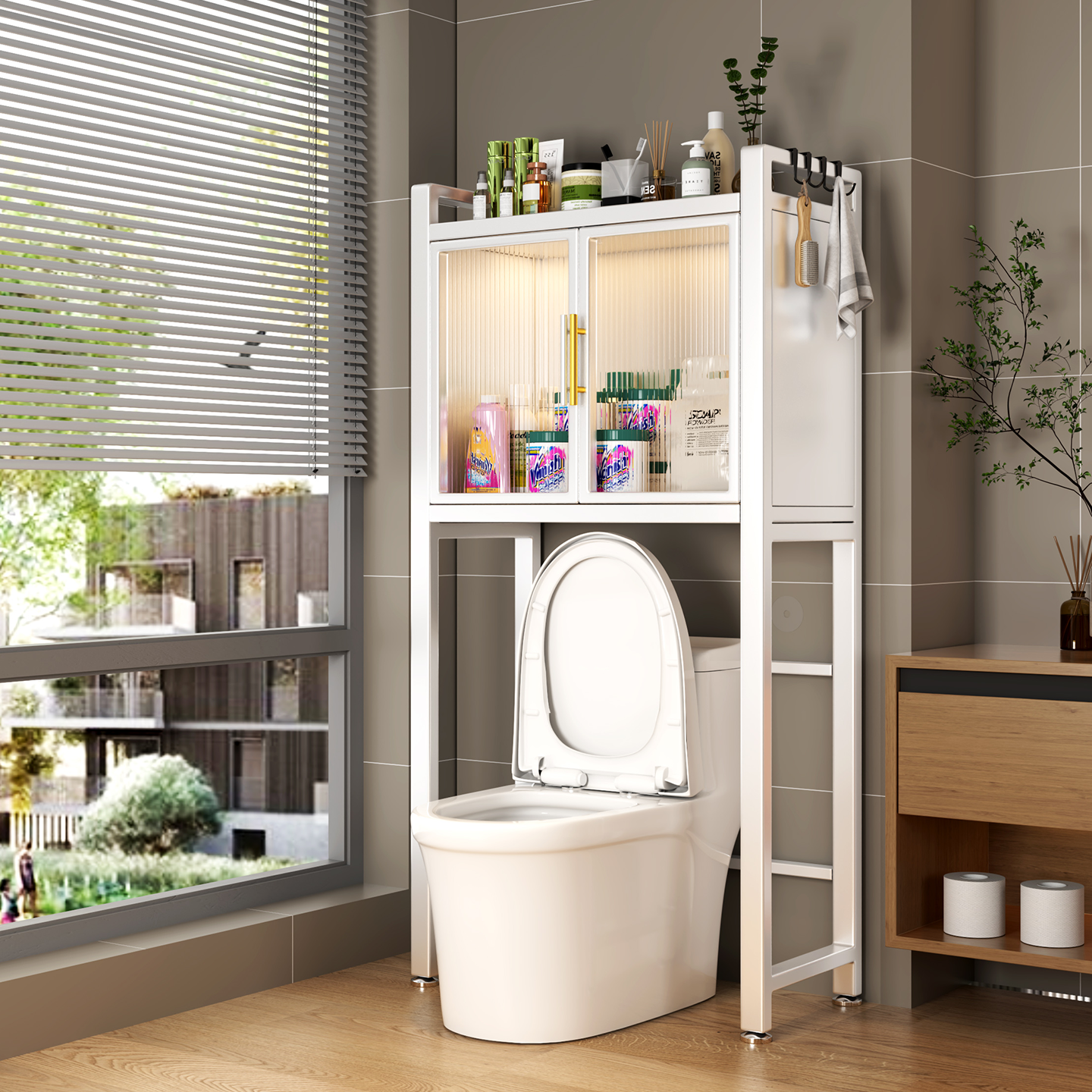 滚筒洗衣机置物架马桶上方落地一体储物柜卫生间浴室杂物收纳柜子,淘宝优惠券,粉丝福利购,淘宝优惠卷