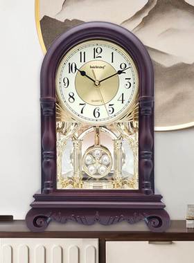 新中式座钟创意报时时钟豪华客厅欧式复古家用仿古台式摇摆锺静音
