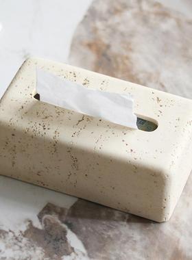 侘寂ZQT仿黄石纸巾盒厅摆件创风意家居客样板间售洞楼处抽纸盒装