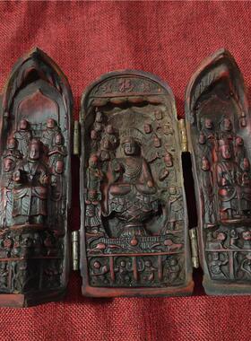 玩杂项仿艺古工树脂三开盒西方三圣三古00009音品盒摆件