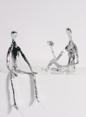 抽现代样板间工室直播间金属电镀象铸看书铁B0619小雕作塑人物工