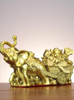 摆黄铜GBV大象送如意象聚宝盆象家居店铺件装饰象拉车象拉财财