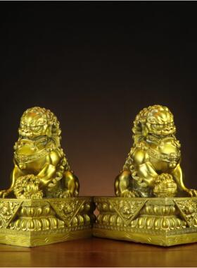 铜狮子摆件北京一对家居店铺铜狮子狮全WXG摆件厂家