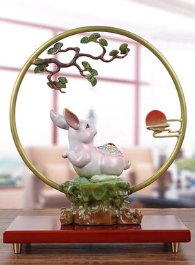 速发彩铜玉兔招财饰肖兔子摆件房居客厅酒柜装生新家入伙乔迁礼物