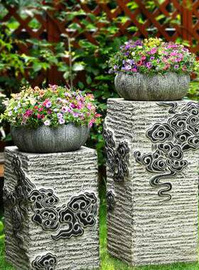 庭院花园布置新中式软装院子别墅造景民宿装饰摆饰禅意仿石底座