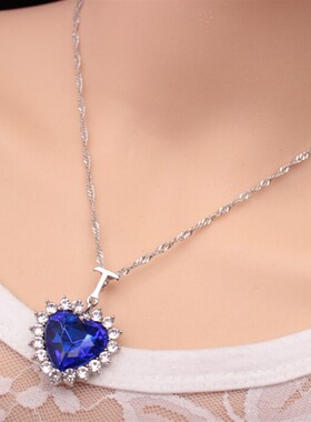 俊项饰海洋之星心形水晶吊坠蓝色宝石项链饰品现货