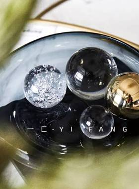 圣斐罗一匚欧式轻奢水晶黑色磨砂金属球圆形摆件样板房样品屋展示