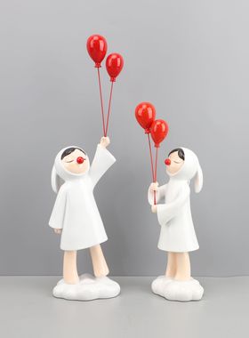 现代简约气球女孩摆件客厅电视柜玄关样板房儿童门店房家居装饰品