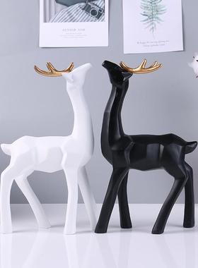 几何情侣麋鹿办公室摆饰创意家居田园情侣鹿抽象树脂工艺品摆件