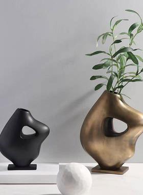 现代复古轻奢不规则抽象花器摆件样板间酒店客厅书房家居软装饰品