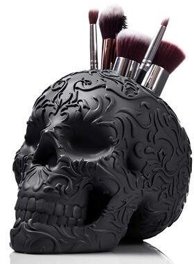 新款万圣节骷髅头骷髅化妆刷架笔筒装饰家居房间摆件创意家居
