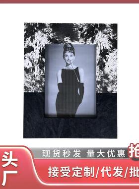 现代简约仿马毛皮文相框创意桌面卧室客厅摆件酒店书房柜台装饰品