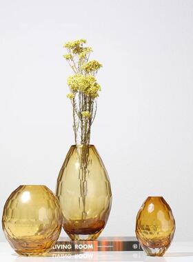 创意轻奢水晶琉璃玻璃花瓶北欧透明摆件简约客厅插花干花装饰细口