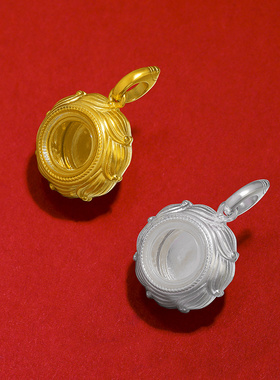 S925纯银莲花嘎乌盒吊坠藏式镀金镶宝石民族风可打开装物件圆项坠