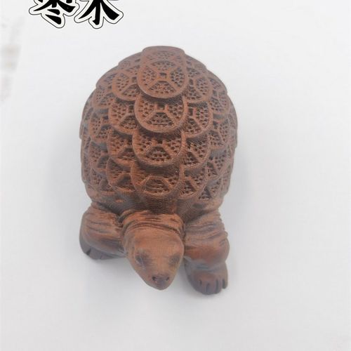 雷击枣木手把件铜钱龟精雕枣木摆件饰品八卦龟盘玩手把件 - 图0