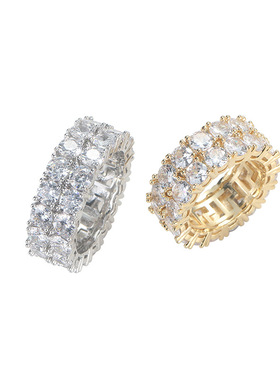 好货Mens Hip Hop Ring AAA Double Row Zircon Ring Ring Bling