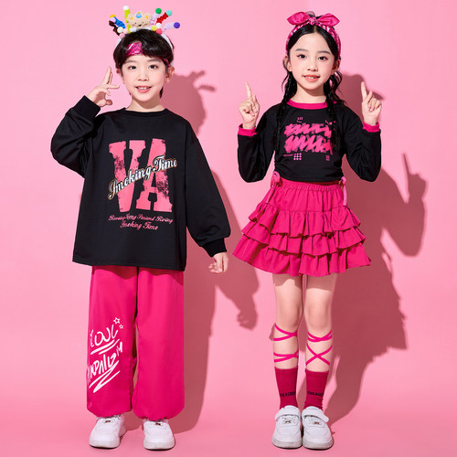 儿童啦啦队演出服装少儿街舞爵士舞舞蹈潮服小学生运动会表演班服 - 图0
