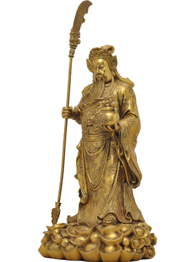 极速铜托宝关公铜像招财武财神摆件聚宝盆文关公像供奉神像佛像工