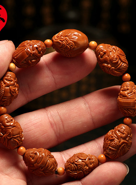橄榄核手串1.3小籽八宝财神核雕手工雕刻八方来财文玩手链男女士