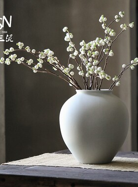 好货御三泥现代简约养鲜花白色陶罐陶瓷花瓶侘寂ins风简约插花瓶