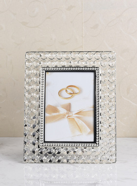 照片相框摆台ins风北欧轻奢水晶欧式6寸玻璃金色立体相框创意摆件