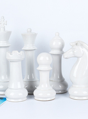 欧式创意简约白色黑色陶瓷国际象棋摆件六件套客厅办公室饰品