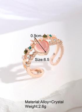 Love Pink Diamond Ring rings women食指戒指环爱心粉钻戒指女
