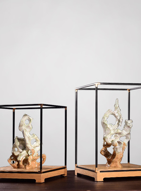 新中式酒店酒柜软装办公室博古架艺术摆设客厅玄关禅意太湖石摆件