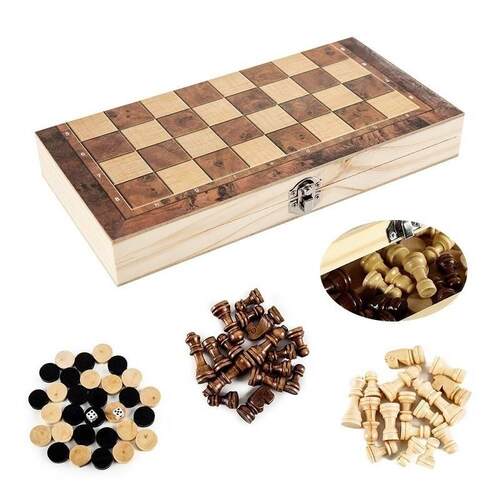 极速ssze 3 IN 1 Wooden Intern4atiionaBHSl Chess Set Wooden C - 图0