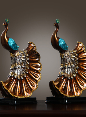 L新中式办公室招财孔雀摆件家居装饰品客厅酒柜装饰品摆设新婚礼