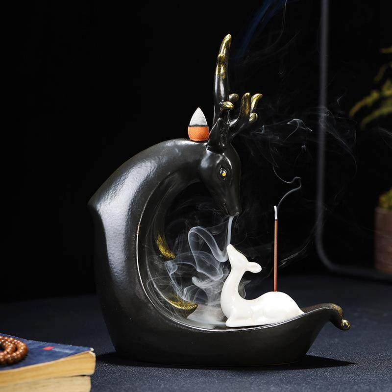 禅意招财鹿香薰炉家用客厅茶室檀香沉香炉陶瓷吉祥鹿倒流香炉摆件,淘宝优惠券,粉丝福利购,淘宝优惠卷